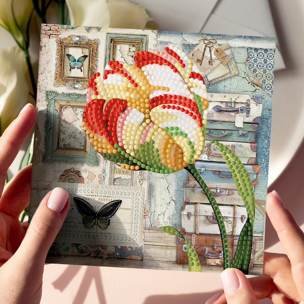 

8pcs DIY Diamond Painting Greeting Card Set Rhinestone Diamond Art Mosaic Postcards Creative Birthday & Thanksgiving Card Kit