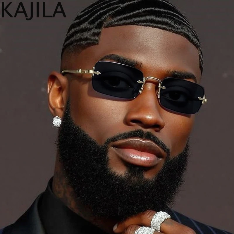 Small Frame Rectangle Rimless Punk Sunglasses Men 2025 Luxury Brand Vintage Metal Sun Glasses For Male Classic Shades UV400