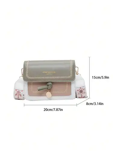 Imagen 2 del producto Bolso de moda para mujer, nuevo bolso cruzado versátil, informal, color contrastante, bolso cuadrado pequeño, correa ancha para el hombro