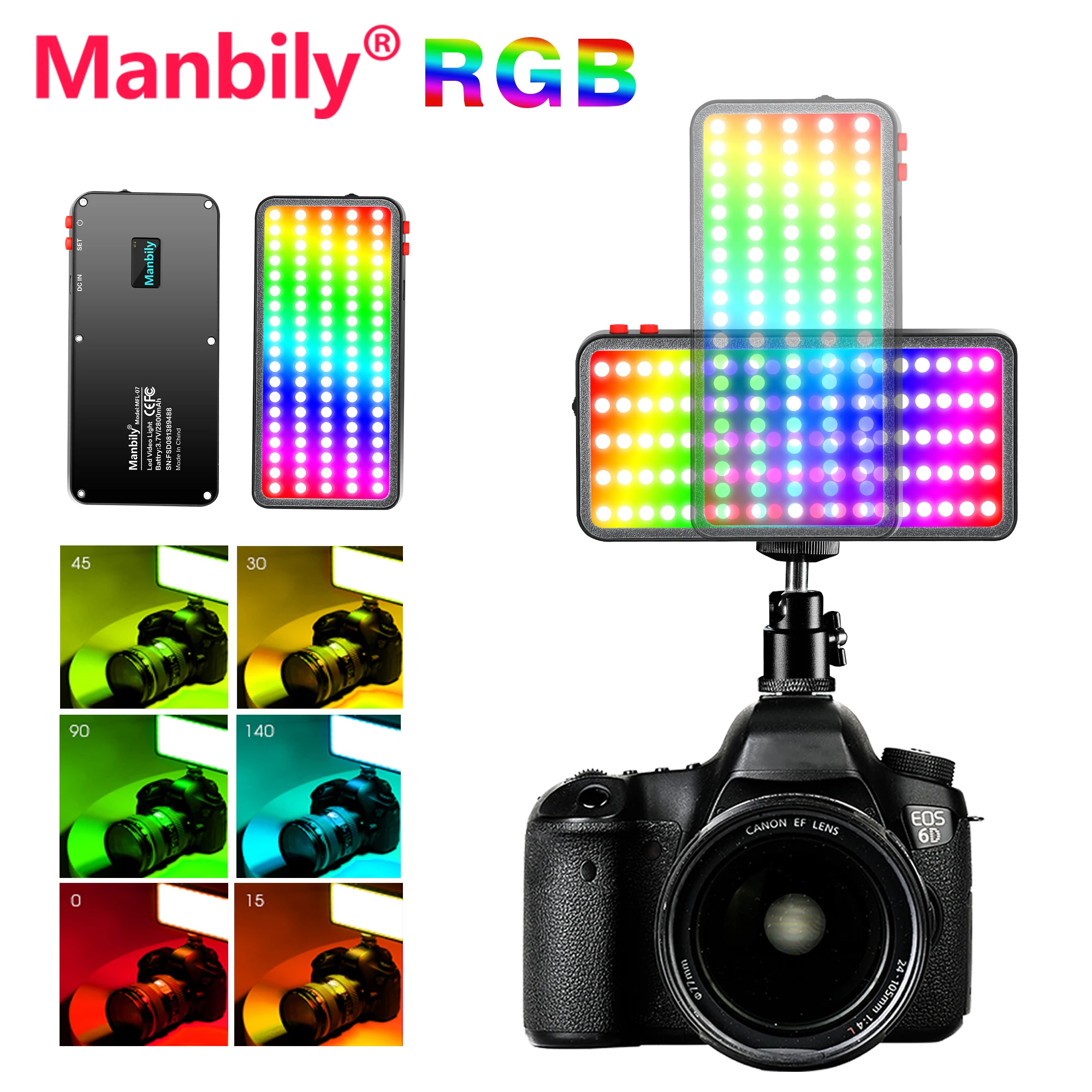 

Manbily MFL07 RGB LED Photography Light For Camera Vlog Live Streaming Lamp 3000K~6500K with LCD Display Panel SLR Fill Light