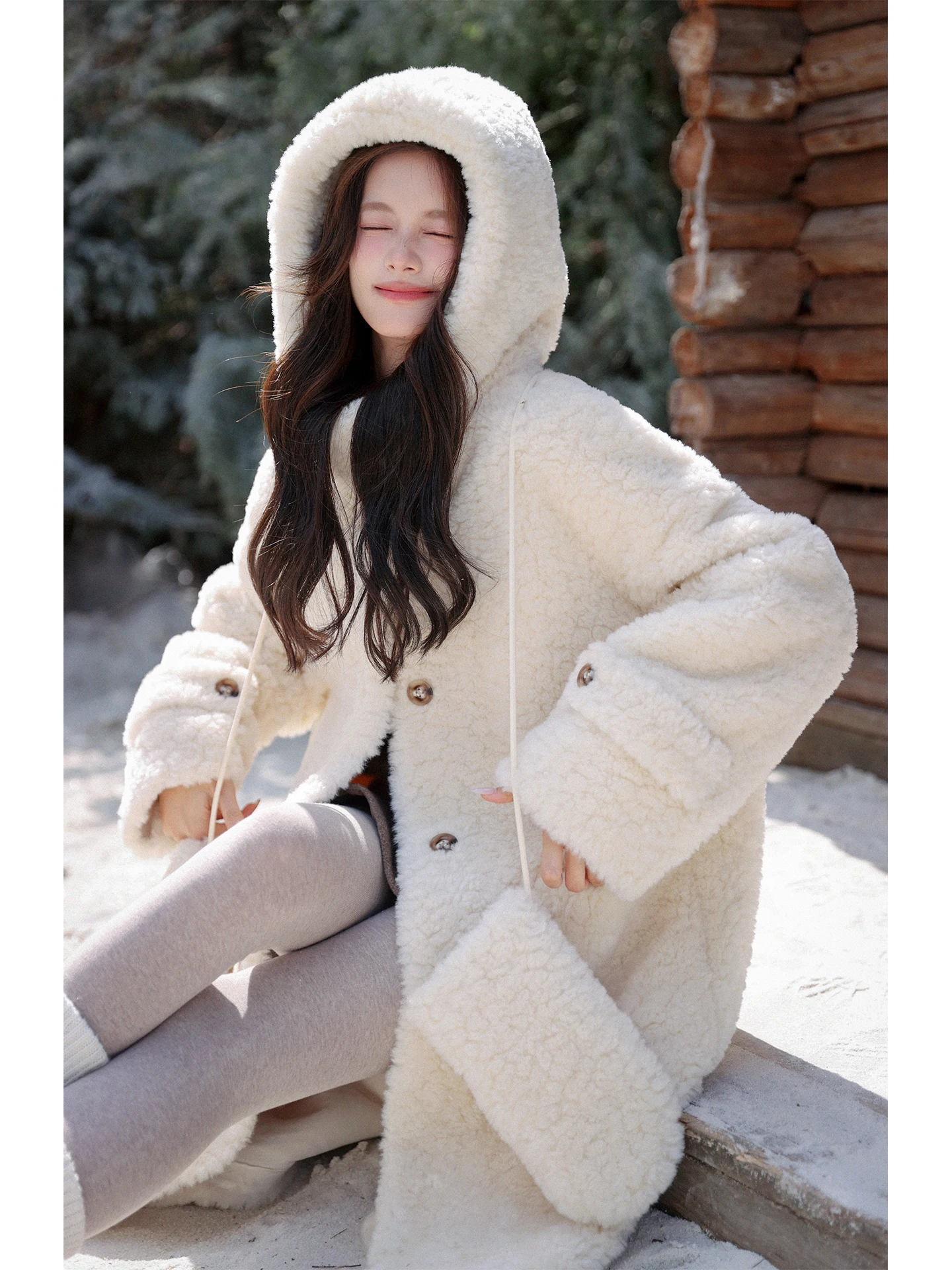 

Teddy Fur Long Coat Eco-friendly Lamb Fur Cosite Leather Fur One-piece Handmade Embroidery Hooded Straight Cut Long Sve