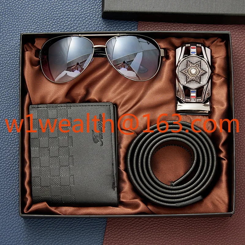 Conjunto de presente comercial com cinto de couro, canetas, conjunto de relógio de quartzo