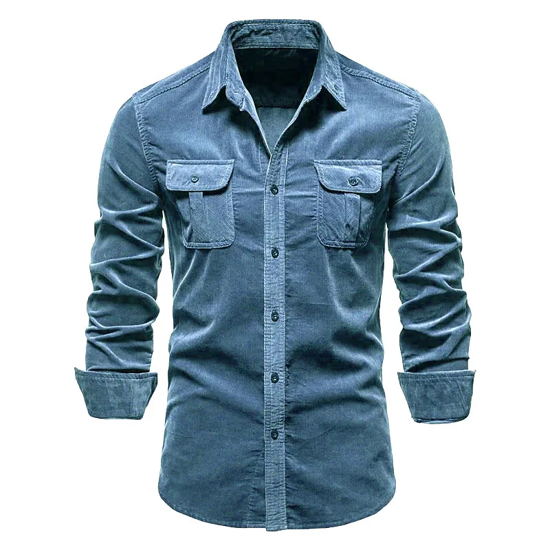 Camisa de hombre Color sólido Casual suelta negocios viajero bolsillo decoración solapa Cardigan moda ciudad mangas largas