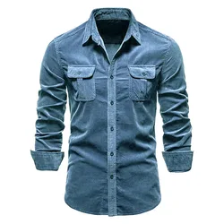 Men's Shirt Solid Color Casual Loose Business Commuter Pocket Decoration Lapel Cardigan Fashion City Long Sleeves