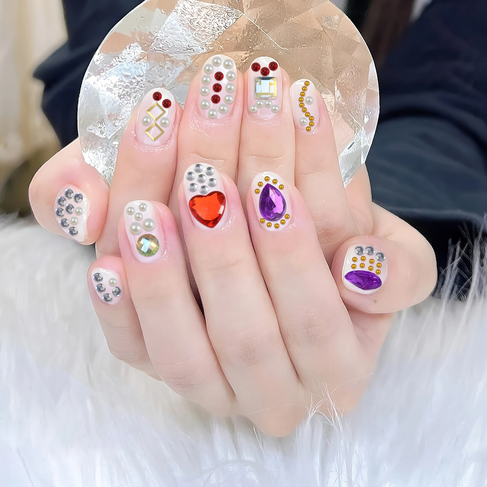 

12 Grids Strip Box Rhinestone Decor Pearl Glass Patch Mixed Style Manicure Art Shiny Nail Rhinestones For Lady Girls Diy
