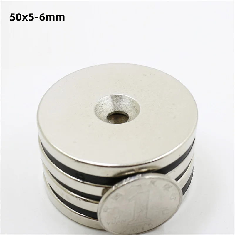50x5-6 mm Round Strong Magnet 50*5 mm Hole 6mm Circle Magnets 50x5-6mm  For Home Refrigerators, Offices DIY 50*5-6