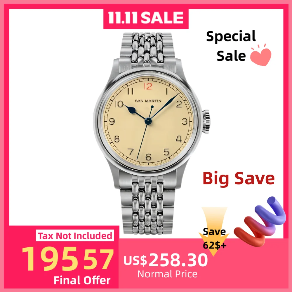 

San Martin 38.5mm NH35 Mechanical Watch Niche Pilot Automatic Wristwatch Simple Vintage Sapphire Lume C3 10Bar Relojes SN0105NB