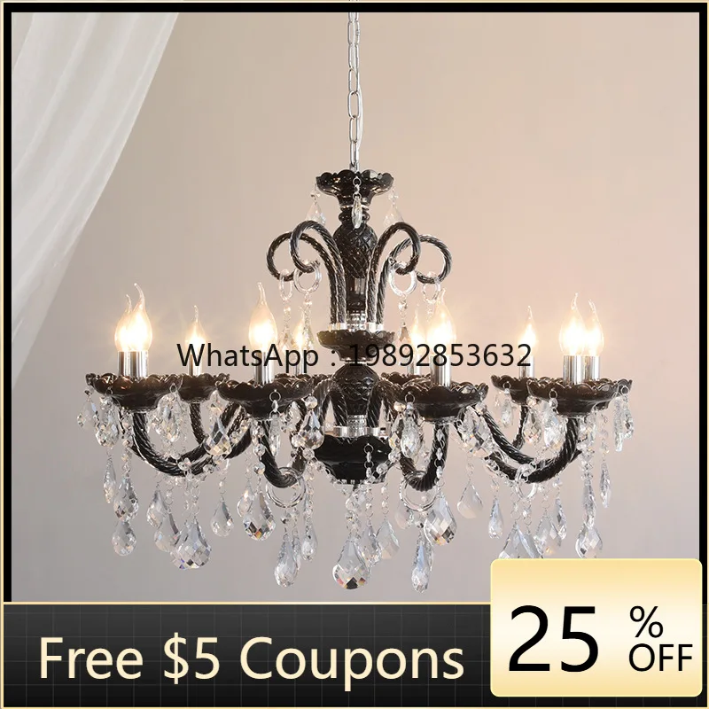 

French Candle Chandelier Living Room Crystal Lamp American Modern Bedroom Lamp Villa Dining Room Lamp