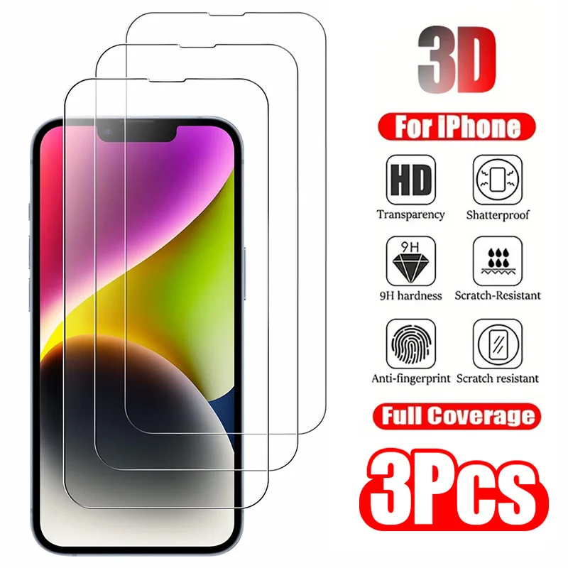 3Pcs Clear Glass Film For iPhone 17 16 Pro Max Screen Protector For iPhone 11 12 13 14 15 Pro Tempered Glass iPhone13 Mini Air