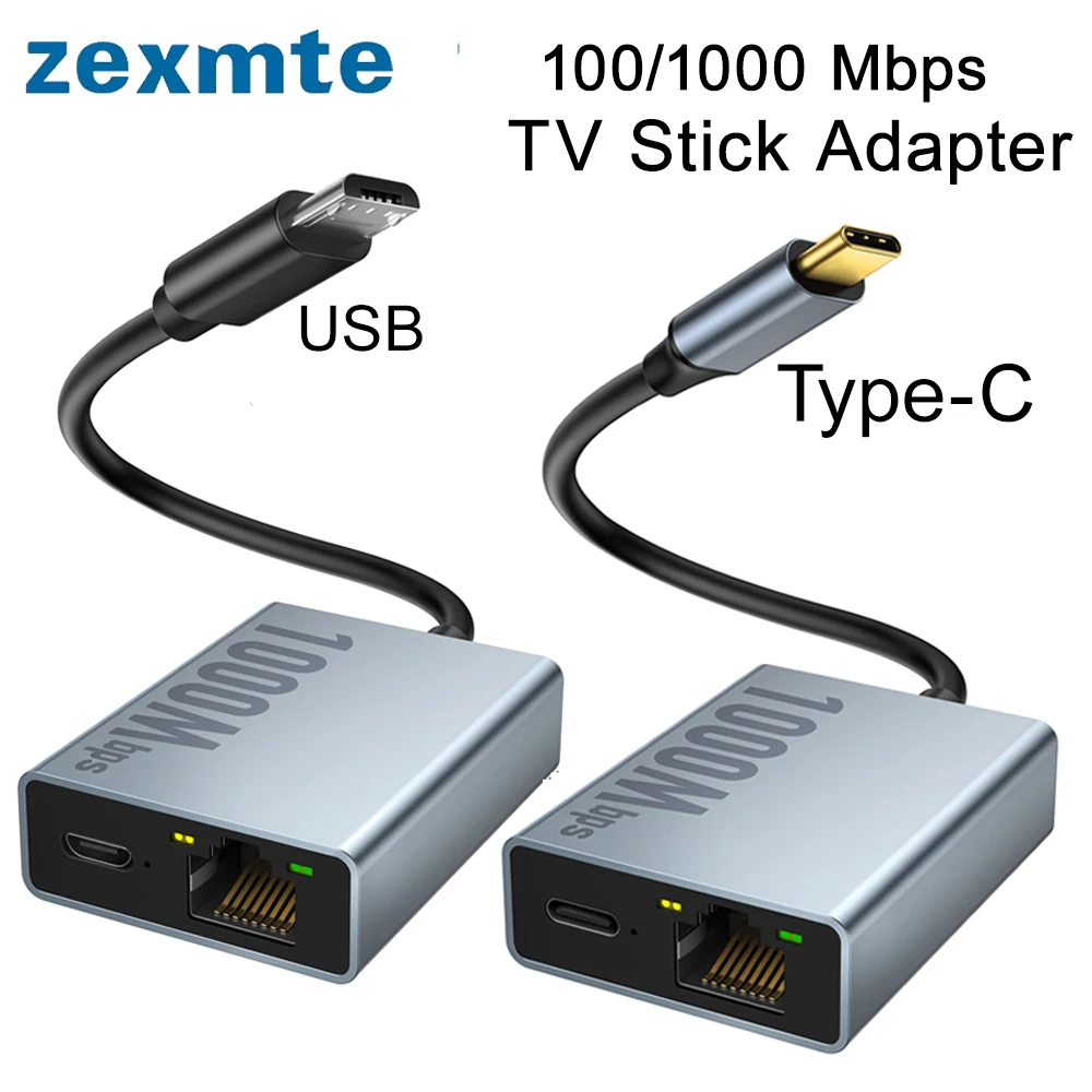ZEXMTE 1000Mbps Network Card Type C Micro USB Ethernet Adapter for Chromecast 4K Google TV Smartphones Tablets Android Device