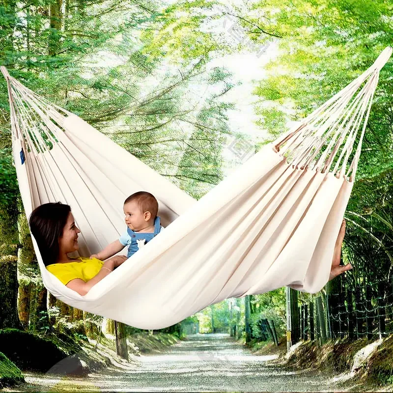 White Canvas Hammock Outdoor Camping Swing Seaside Leisure Travel Garden Decoration  2 People