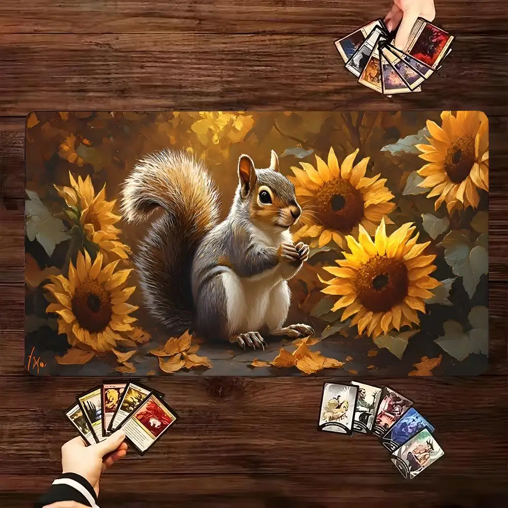 

Sunflower and squirrel pattern design Mouse Pad Mat Large Computer Keyboard Game Desk Pad Board Card Game mat Playmat Table Mat