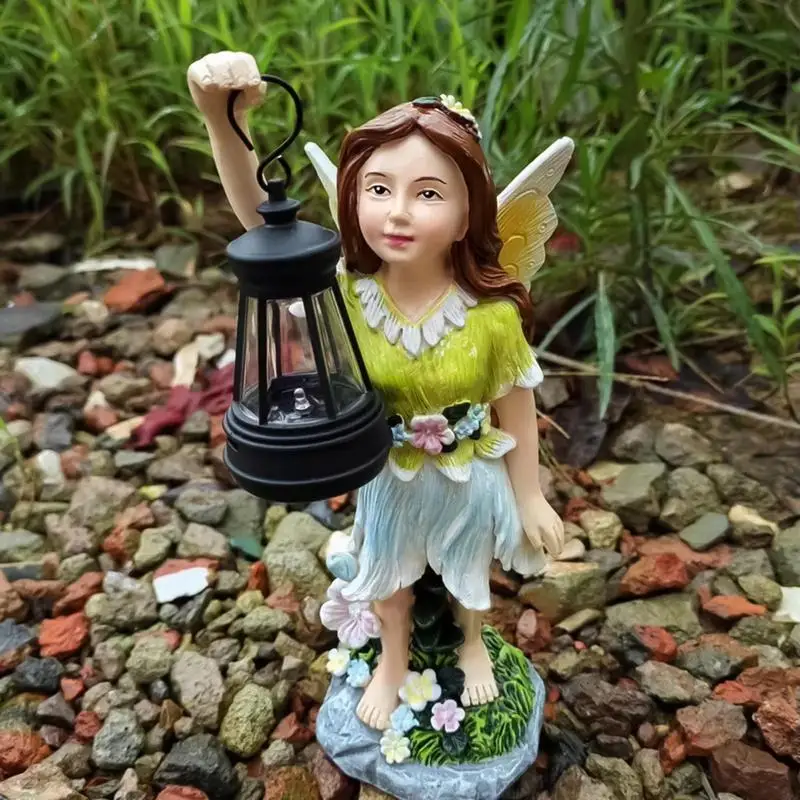 

Fairy Solar Lamp Housewarming Ornament Resin Crafts Gardening Decoration Winged Girl Lantern Sculpture Outdoor Waterproof Lamp