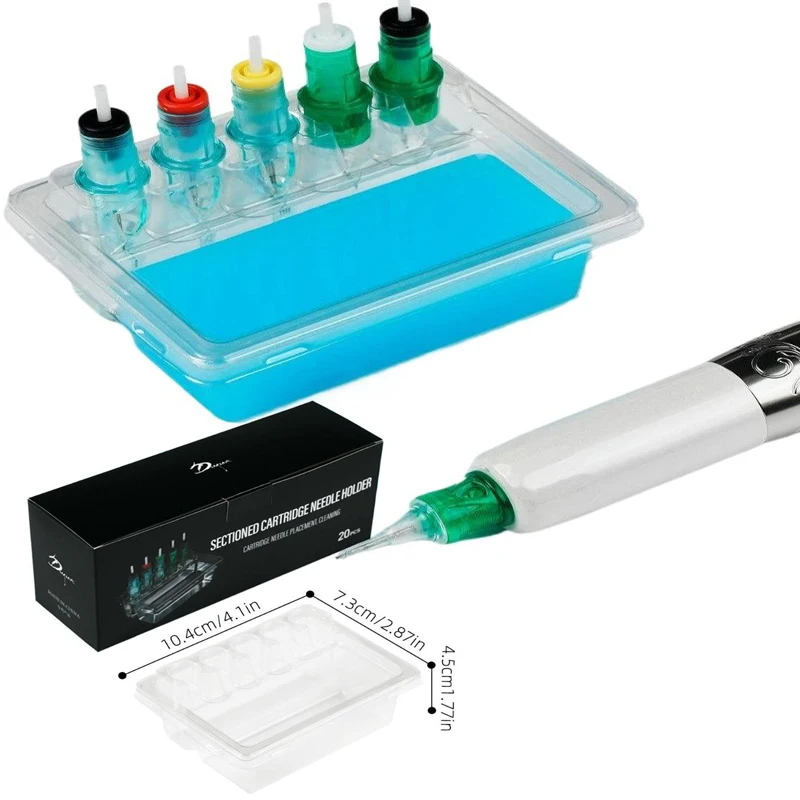 

20 шт., пластиковая подставка для игл для татуировки, водостойкая чернильная картридж, игольчатый держатель, стойка для размещения, одноразовая чашка для мытья, чистый двойной слой