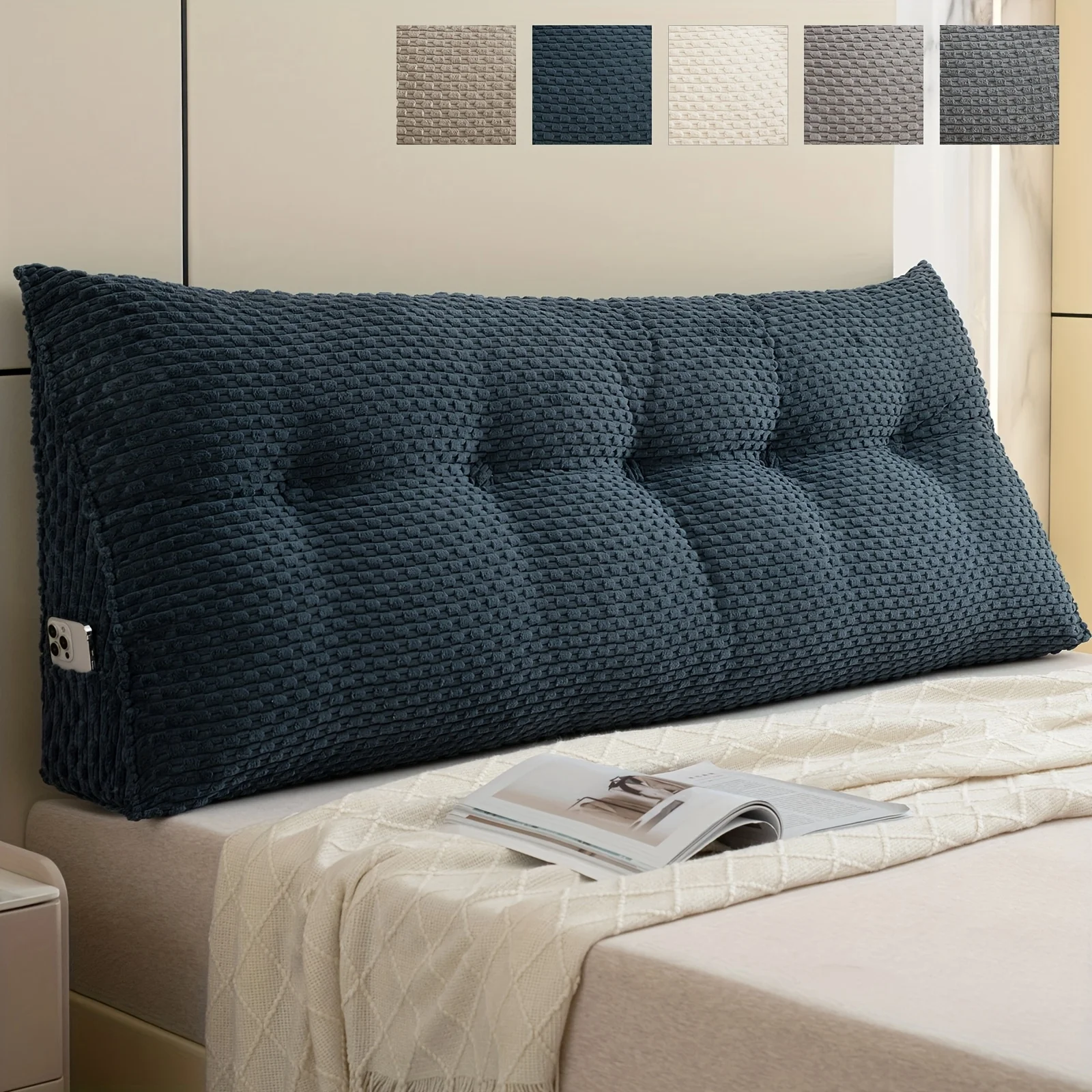 

Large Luxury Milk Velvet Wedge Pillow - Bed Bolster Cushion with Removable Washable Cover, Hand Wash Only Suitable for