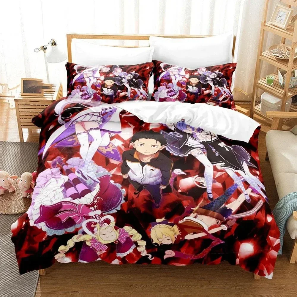 

3D Anime Re Zero Bedding Emilia Rem Set Printed Bed Set Duvet Cover Pillowcase Bed Linen Sheet Quilt Cover Full Queen King Size