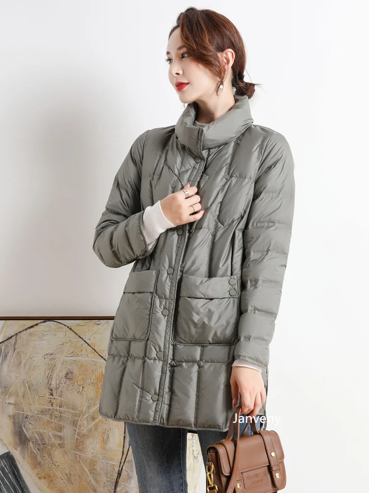 Veste légère en duvet de canard blanc pour femme, manteau Ultra léger et chaud, ample, avec plumes, Parkas, nouvelle collection hiver 20224, 90%