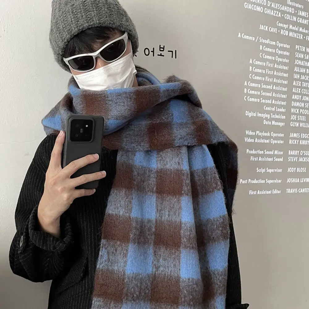 

Fashion Korean Men's Striped Plaid Scarf Casual Fluffy Winter Cashmere Scarf Tassels Warm Checkered Scarf Gifts