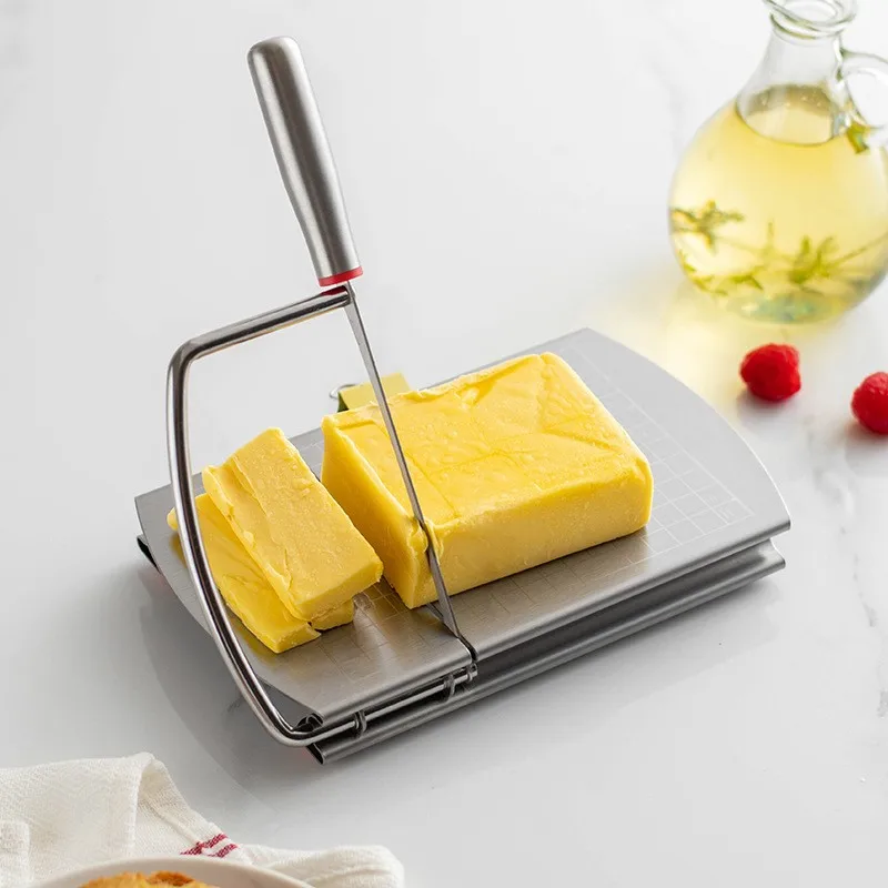 Multifunctional Slicer Butter Cheese Ham Sausage Slicer Kitchen Gadgets Stainless Steel Cutting Board With Silicone Suction Base