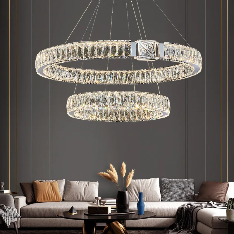 

Modern Ring Crystal Ceiling Chandelier Luxury Atmosphere Round Hanging Lamp Living Room Dining Room Bedroom Luster Lighting