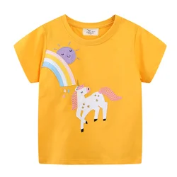 Jumping Meters 2-7T 2025 New Unicorn Girls T Shirts Summer Children's Clothes Short Sleeve Kids Tees Tops Baby Costume Shirt