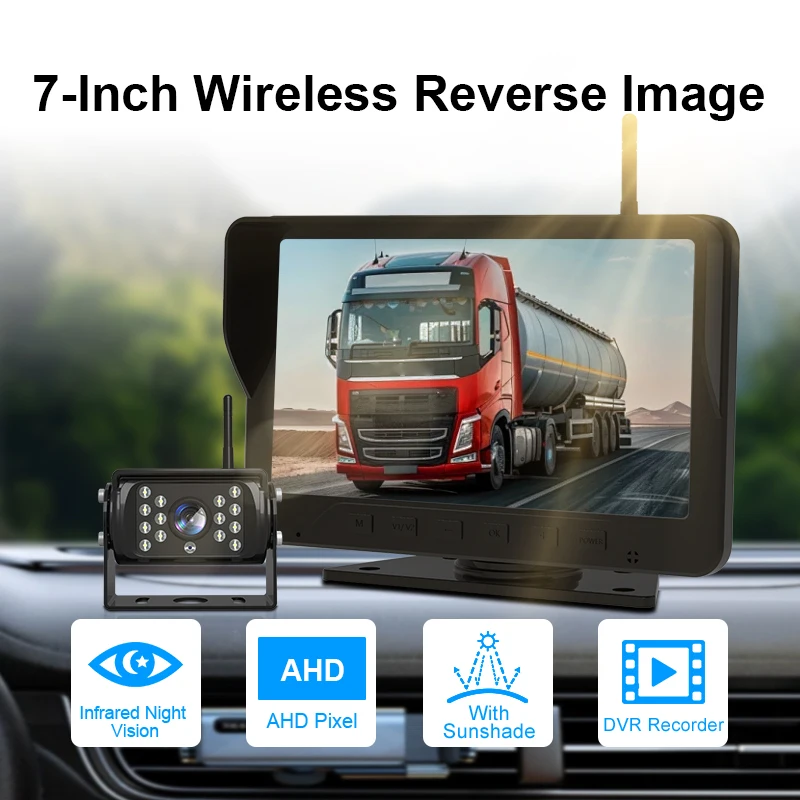 7 Inch Wireless Screen with 1 Camera Car Security Monitoring System DVR Recorder Wireless Backup Camera for Truck RV Trailer