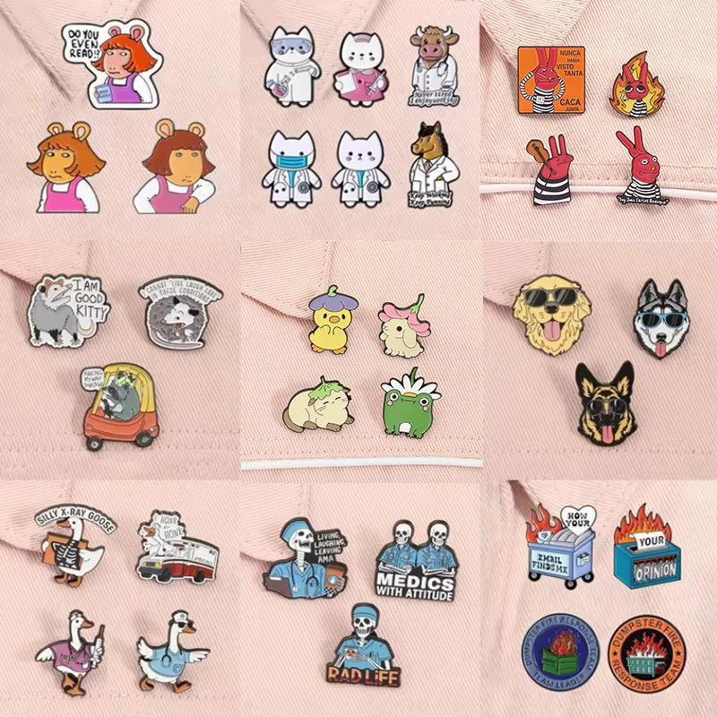 2-9 teile/satz Cartoon Anime Charaktere Emaille Pins Niedlichen Tier Arzt Waschbären Müllcontainer Feuer Broschen Revers Abzeichen Schmuck Geschenke