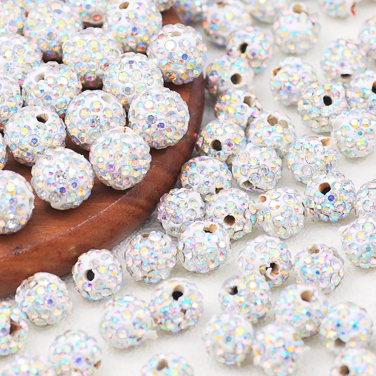 4-10mm Shambhala Beads in White AB Color Handmade DIY Jewelry Making Bracelets Bead Strings Loose Beads Accessories
