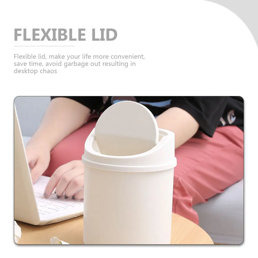 

Small Lidded Trash Can with Office Waste Basket for under Desk Mini White Garbage Bin