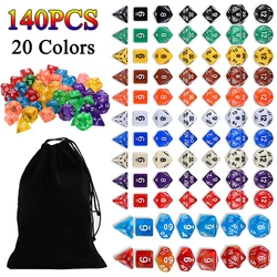 Juego de dados DND de 140/105/70 piezas con bolsa, Color aleatorio, efecto poliédrico transparente para juegos de rol DND RPG, accesorios de mesa