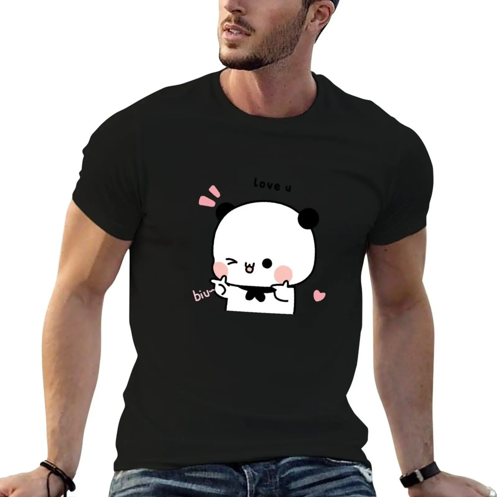 Bear and Panda Bubu Dudu Finger guns love Sticker T-Shirt man t shirt designer t shirts for man pack cotton T-Shirt