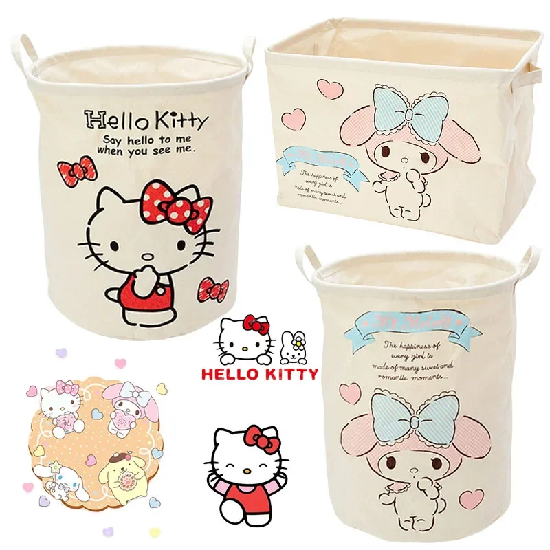 Sanrio Hello Kitty cestino portaoggetti da tavolo giocattoli Melody tessuto pieghevole di grande capacità Ins secchio portaoggetti per la casa