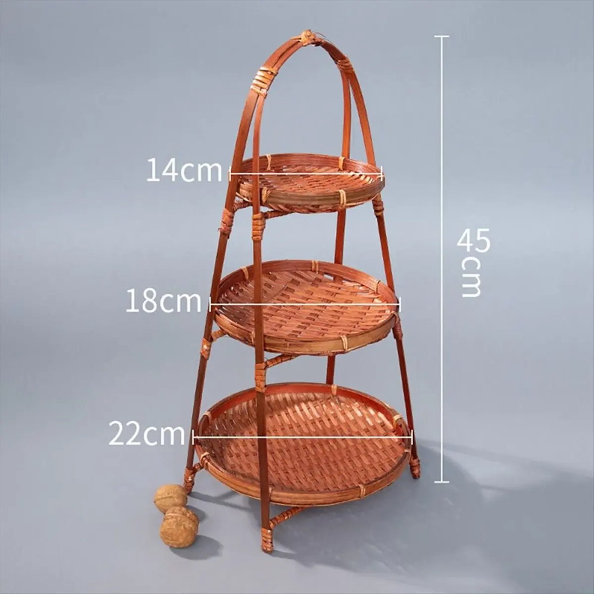 A56K 1Pcs Fruit Food Vegetable Bamboo Woven Basket Handwoven 3 Layers Standing Tray Multi-Function Storage Basket for Kitchen