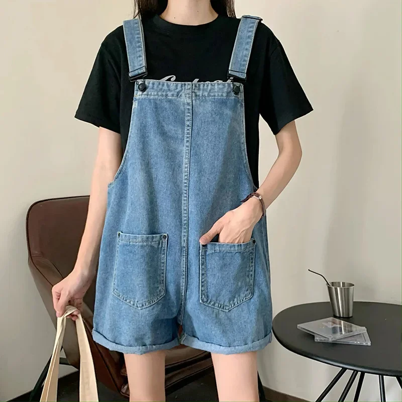 

Summer Korean Women's New Fashion Loose Straight Shorts Jeans Casual Trendy Washed Blue Denim Short Trousers Female Streetwear