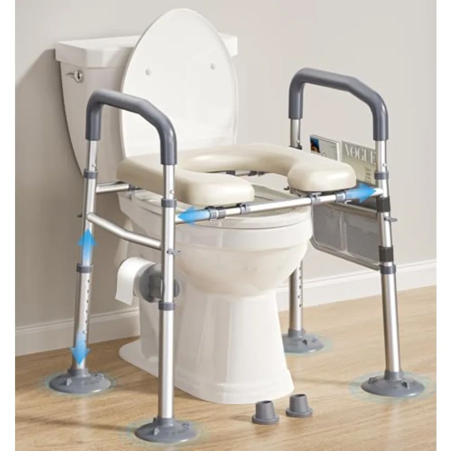 

Raised Toilet Seat with Handles Width Height Adjustable for Seniors Heavy Duty 400lbs Elevated Toilet Seat in Black Supports El