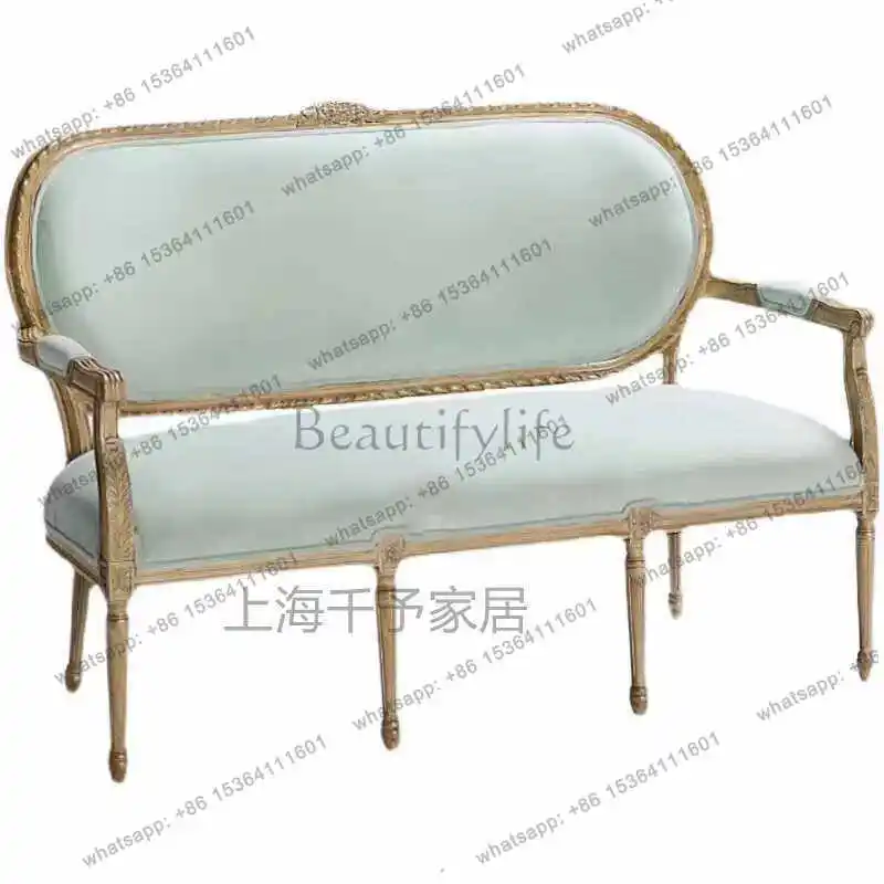 American country fabric sofa chair French vintage distressed double three-seater sofa