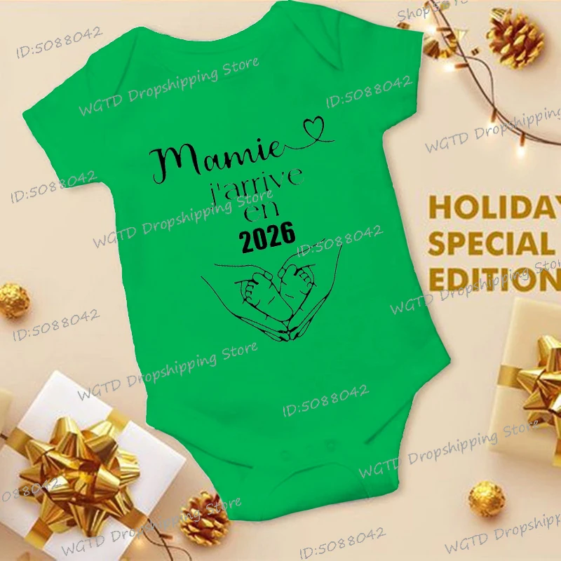 مامي J'ARRIVE EN 2026 الطفل ارتداءها الكرتون جمبسوت من القطن للبنين بنات قصيرة الأكمام الوليد ملابس مريحة ملابس أطفال #4