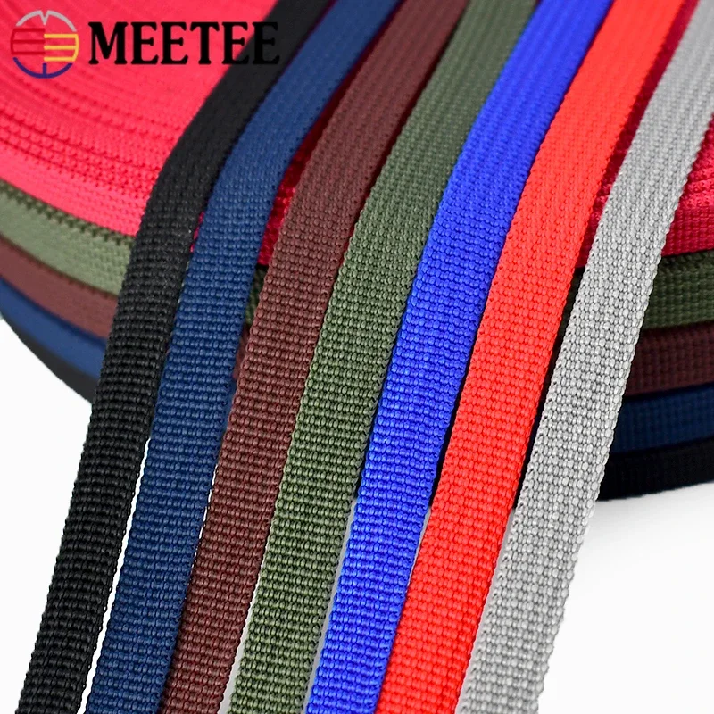 Meetee 1Roll=45M 10mm Colorful PP Webbing 1.1mm Thick Nylon Ribbon Bag Strap Backpack Belt Woven Tape Band DIY Sewing Accessory