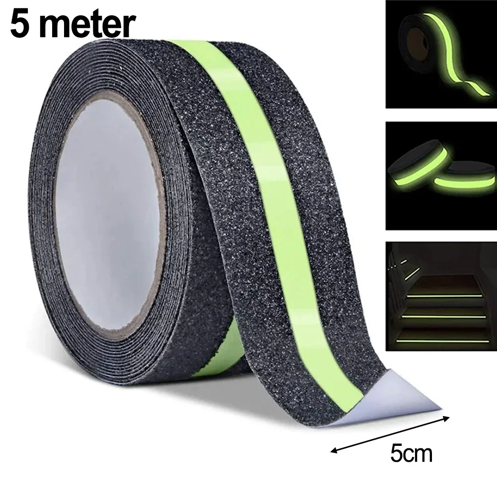 Anti Slip Traction Tread With Glow In Dark Stripe Non Slip Grip Tape For Outdoor / Indoor Waterproof Stair Step 5CM X 5/2M