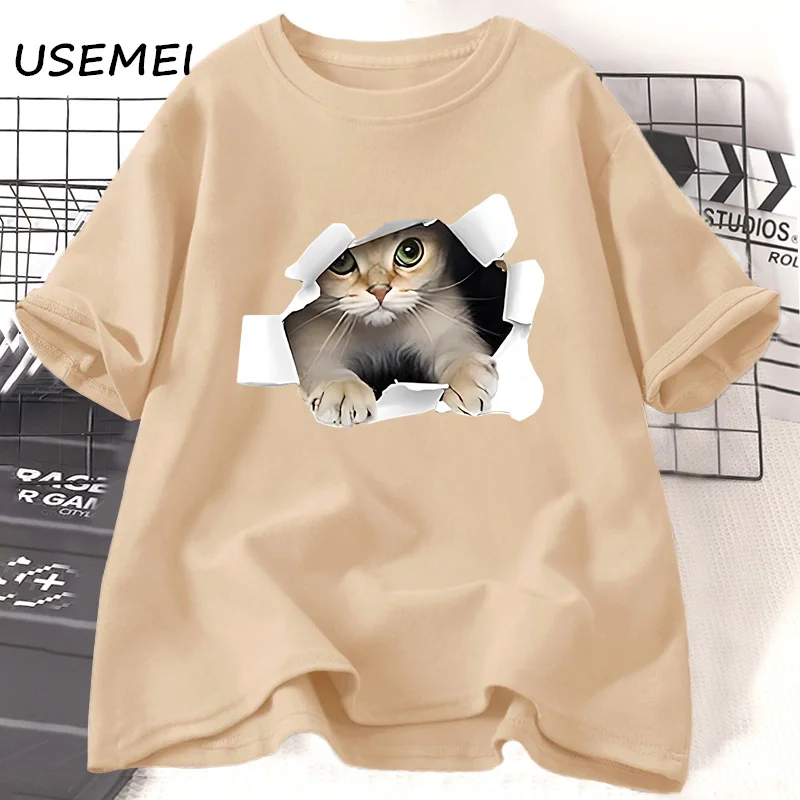 Funny Cat Printed T-shirt Summer Casual Cotton Short Sleeve T Shirt Uniex Cat Lover Tshirt Oversize Graphic Tees Streetwear