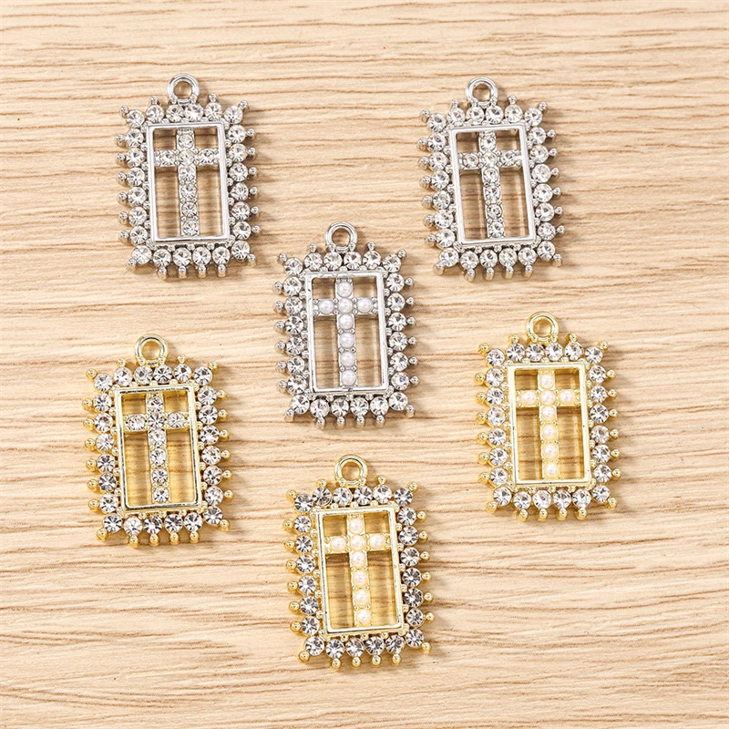 5 Stück 16 x 23 mm niedliche Kristall-Metall-Kreuz-Charms-Anhänger für Schmuckherstellung, Tropfen-Ohrringe, Halsketten, Armbänder, DIY-Bastelbedarf – Detail 8