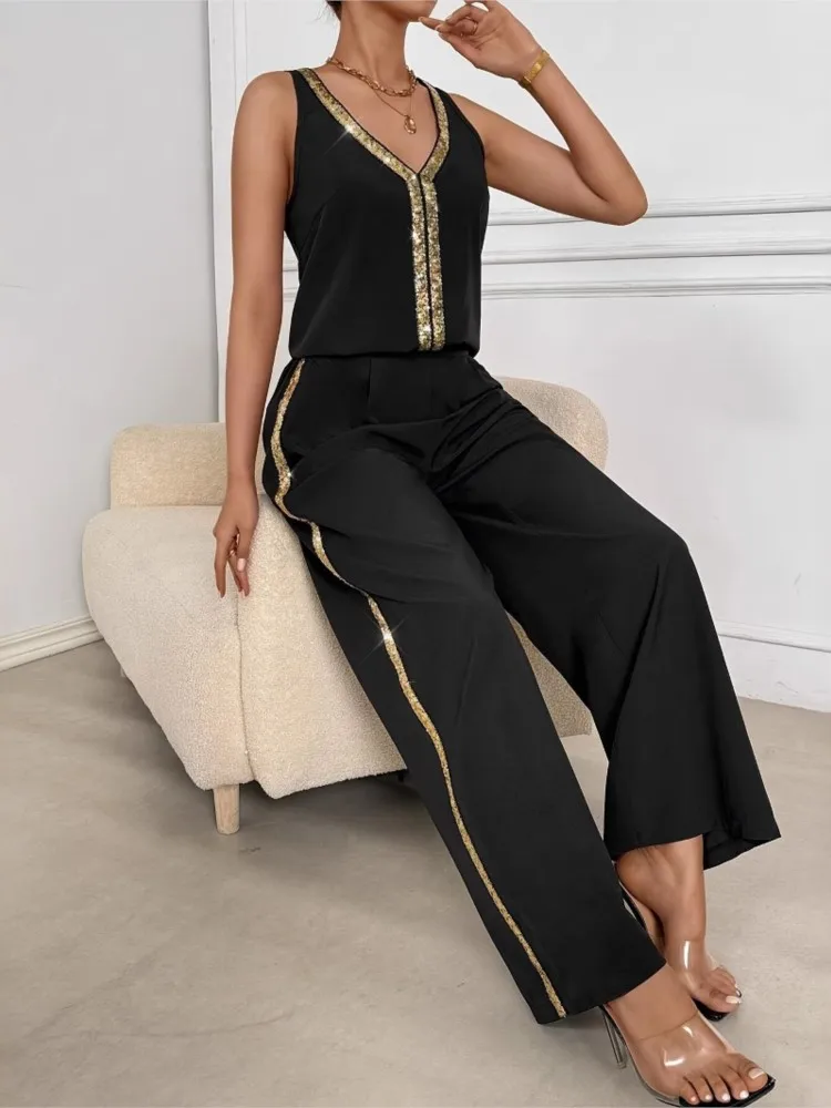 Set da donna da 2 pezzi 2025 Primavera Estate Splicing Pullover Suit Top e pantaloni Abiti Set da due pezzi Tuta abbinata