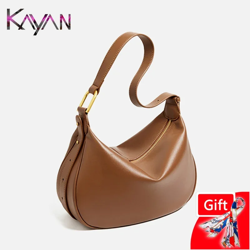 New Versatile Second Layer Cowhide Women Underarm Shoulder Hobo Bag Luxury Design Genuine Leather Female Crossbody Handbag