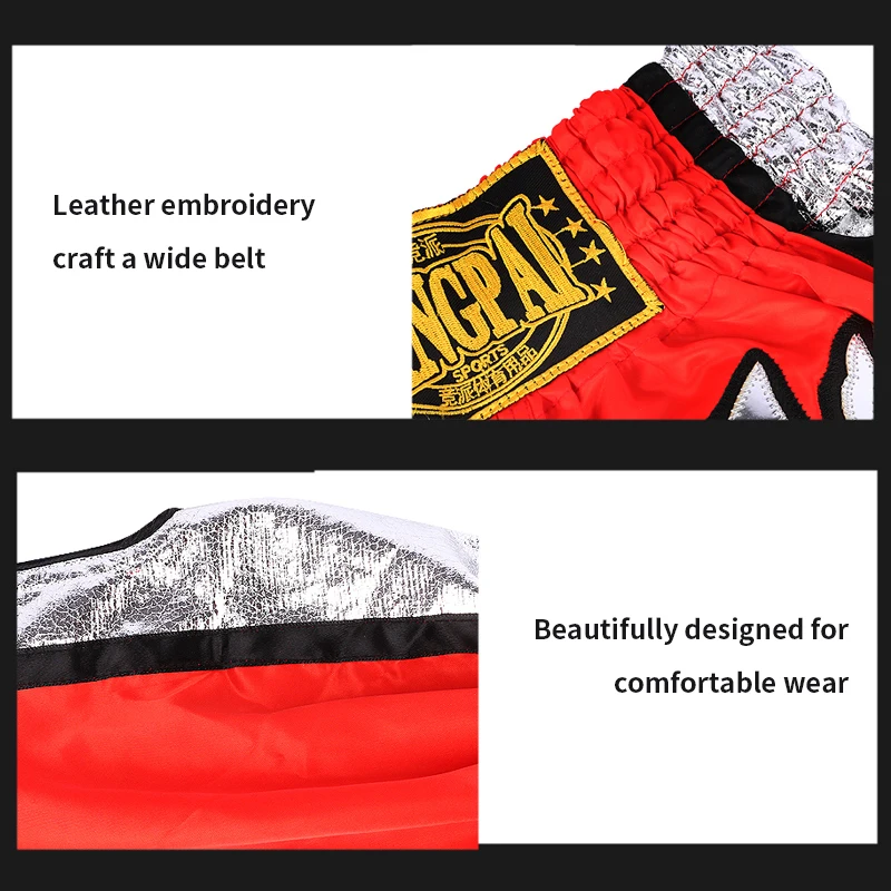 الرجال النساء الاطفال الملاكمة التايلاندية السراويل التطريز التايلاندية سراويل ملاكمة الساتان BJJ MMA الملابس رياضة تصارع قفص القتال كيك بوكسينغ السراويل #6