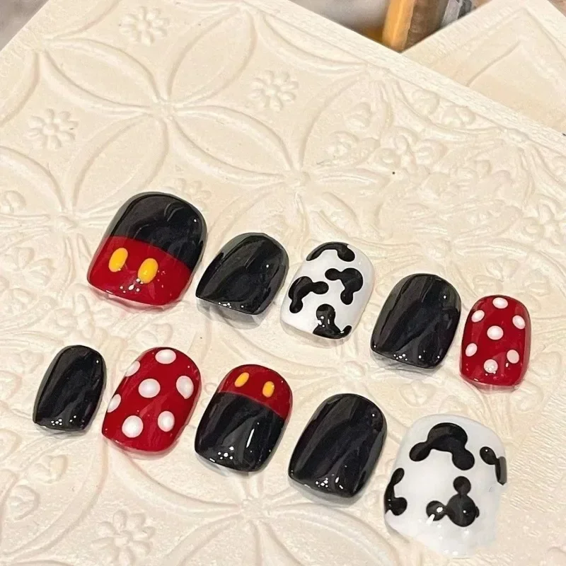 10-Pack Mickey Fake Nails Full Coverage Stained Nail Tip Press-on Wear-Resistant Nails Reusable Christmas Atmosphere Short Nails