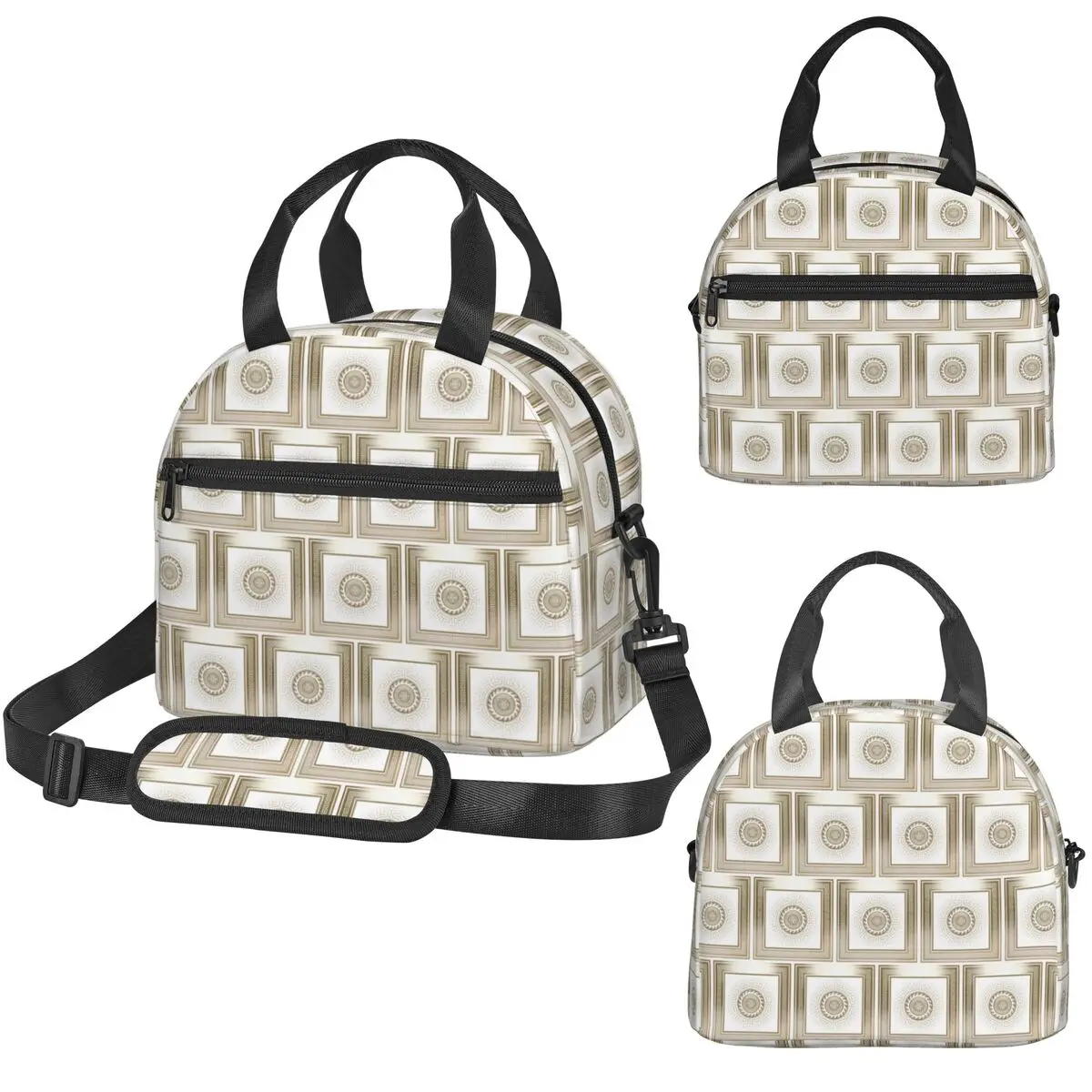 

Термосумка для обедов с узором «греческий ключ» для женщин, портативный термоконтейнер для офиса, изолированная сумка-холодильник для ланчей