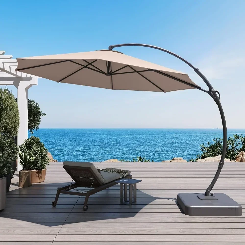 Outdoor Terrace Umbrella, Including Base, 11 Foot Luxury Curved Cantilever Umbrella Suspension, Can Rotate 360 ° (beige)