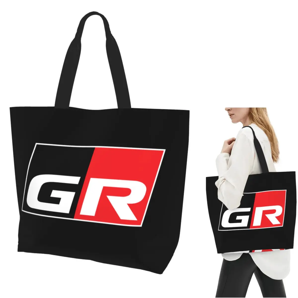 

GR Logo Gazoo Racing GR Спортивная сумка для покупок Холщовая сумка на плечо большой вместимости Сумка-шоппер для продуктов для женщин
