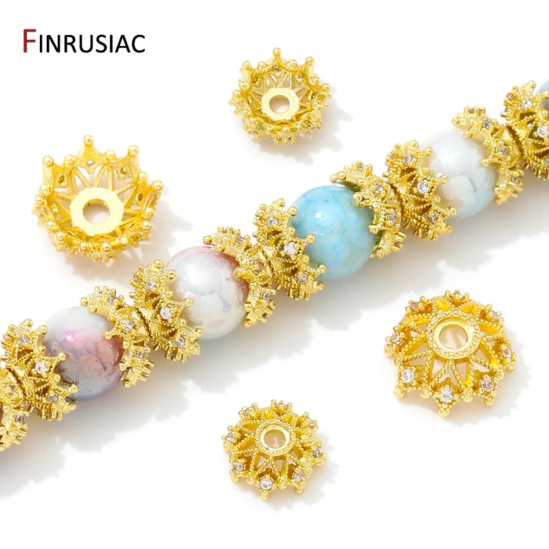 

18K Gold Plated Brass Hollow Flower Bead Caps For Jewelry Making Supplies,Inlaid Zircon Spacer Beads End Caps DIY Accessories