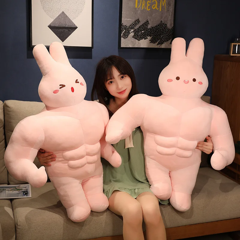 Creative Strong Muscle Rabbit Real Man Plush Toys Humanoid Animal Pillow Stuffed Soft Vent Embrace Toys Cushion for Kids Gift